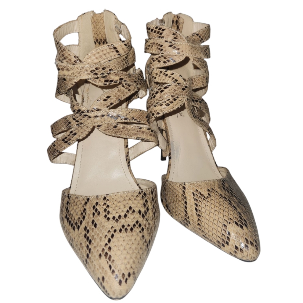 Women's Tan Snakeskin Print Heels